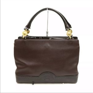 Versace Hand Bag  Brown Leather